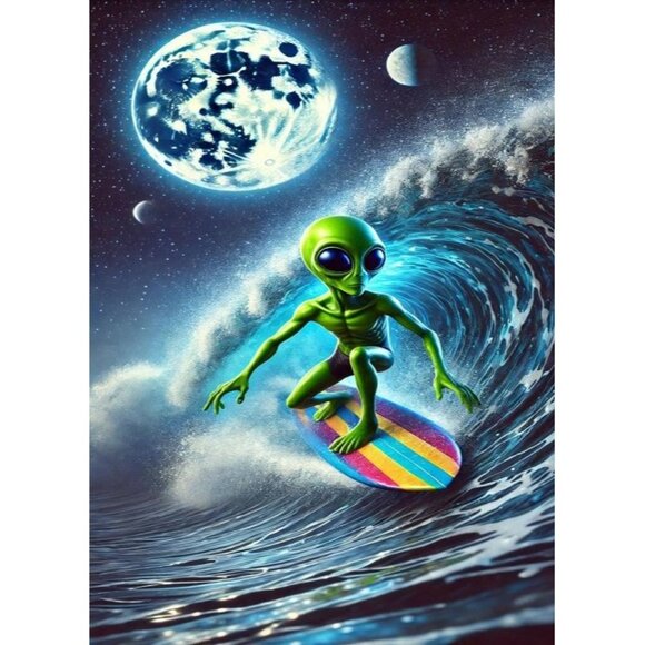 Unbranded Other - New Surfing Alien Bath Beach Pool Gift Towel Surfboard Cotton NIP Planet Moon